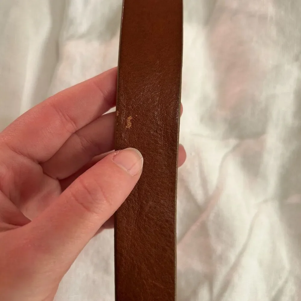 Everlane Cognac Brown Leather Belt Small Silver Buckle Italian Leather